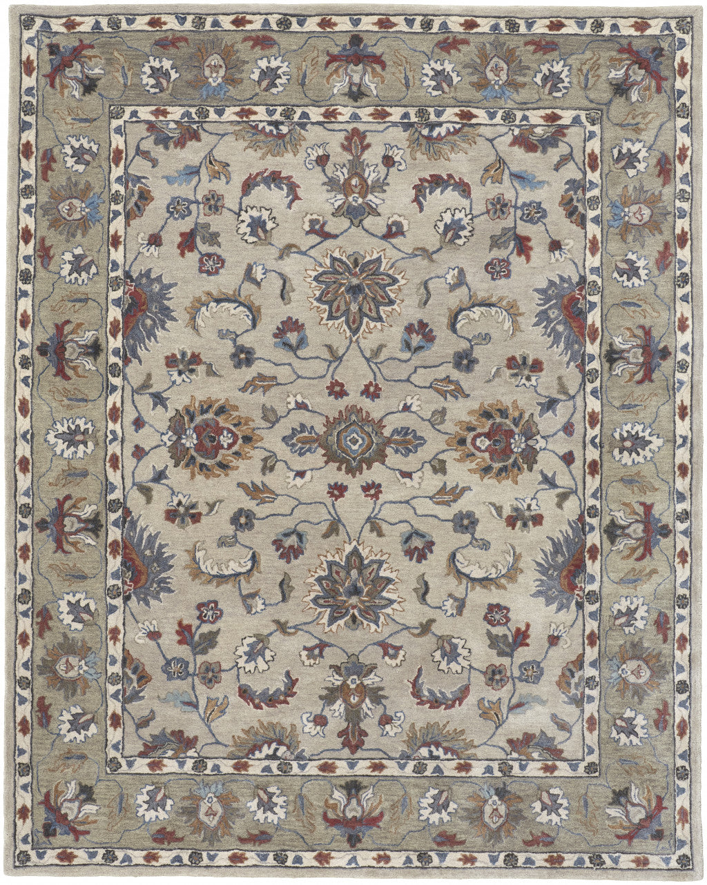 4' X 6' Ivory and Blue Wool Floral Hand Tufted Area Rug