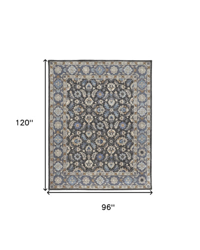 5' X 8' Taupe and Ivory Wool Floral Hand Tufted Area Rug