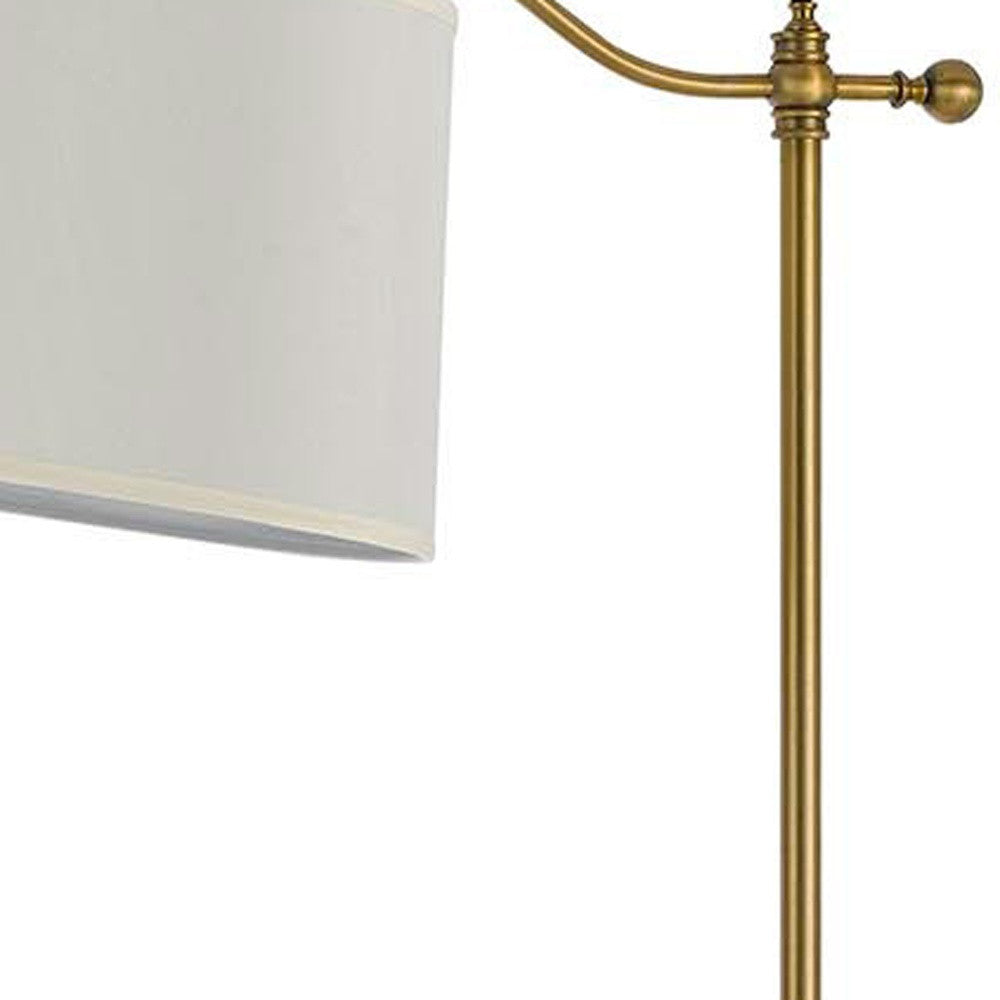 63" Bronze Adjustable Height Swing Arm Floor Lamp With White Fabric Shade