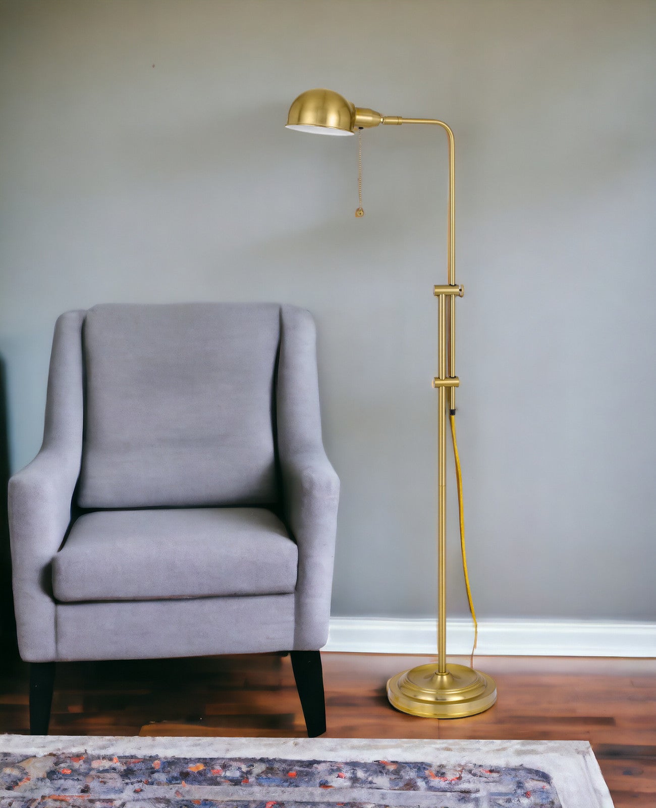 58" Brass Adjustable Floor Lamp With Bronze Dome Shade