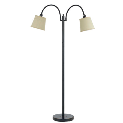 65" Bronze Two Light Traditional Shaped Floor Lamp With Tan Square Shade