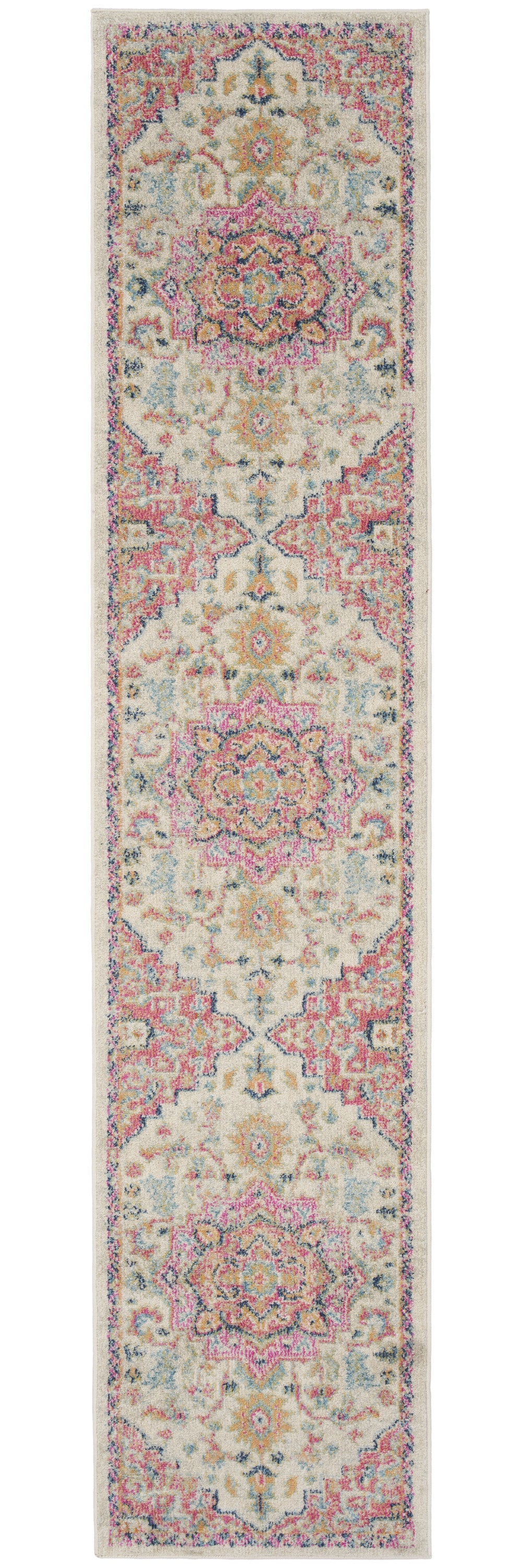 10' Pink and Ivory Oriental Power Loom Runner Rug