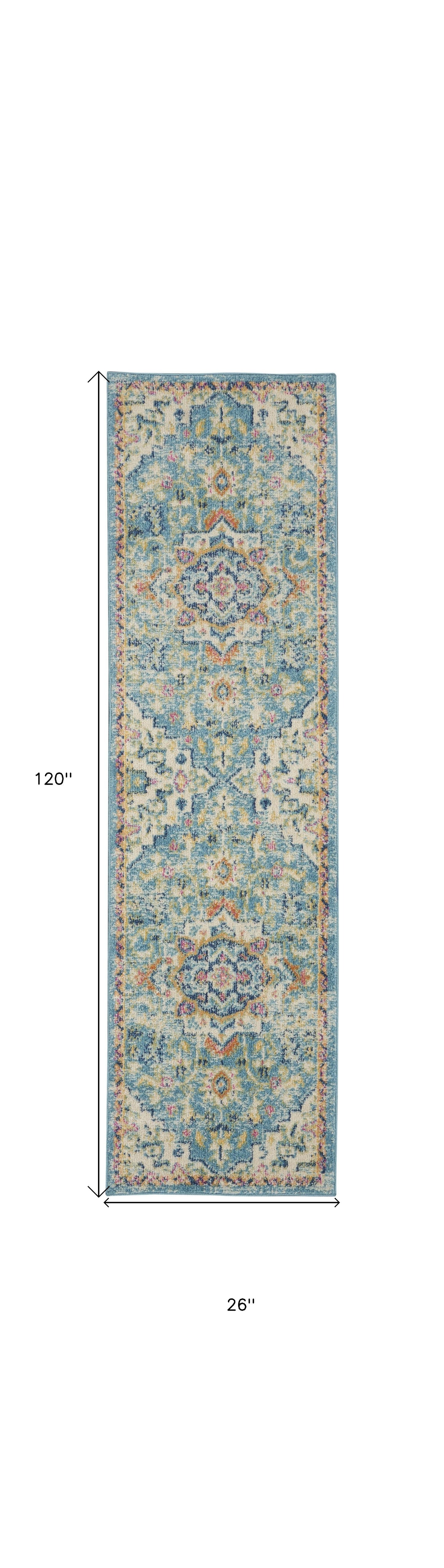 10' Ivory Floral Power Loom Runner Rug