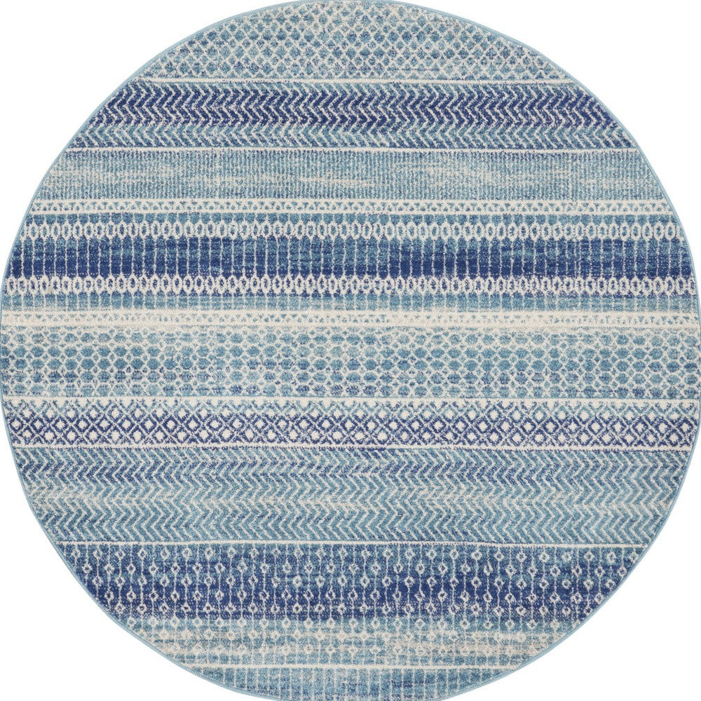 4' Navy Blue Round Floral Power Loom Area Rug