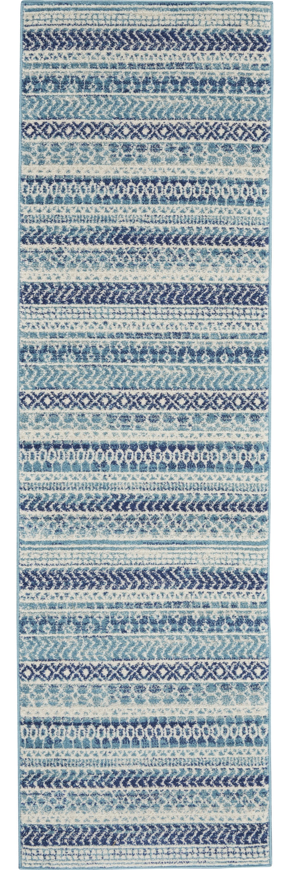 10' Navy Blue Floral Power Loom Runner Rug