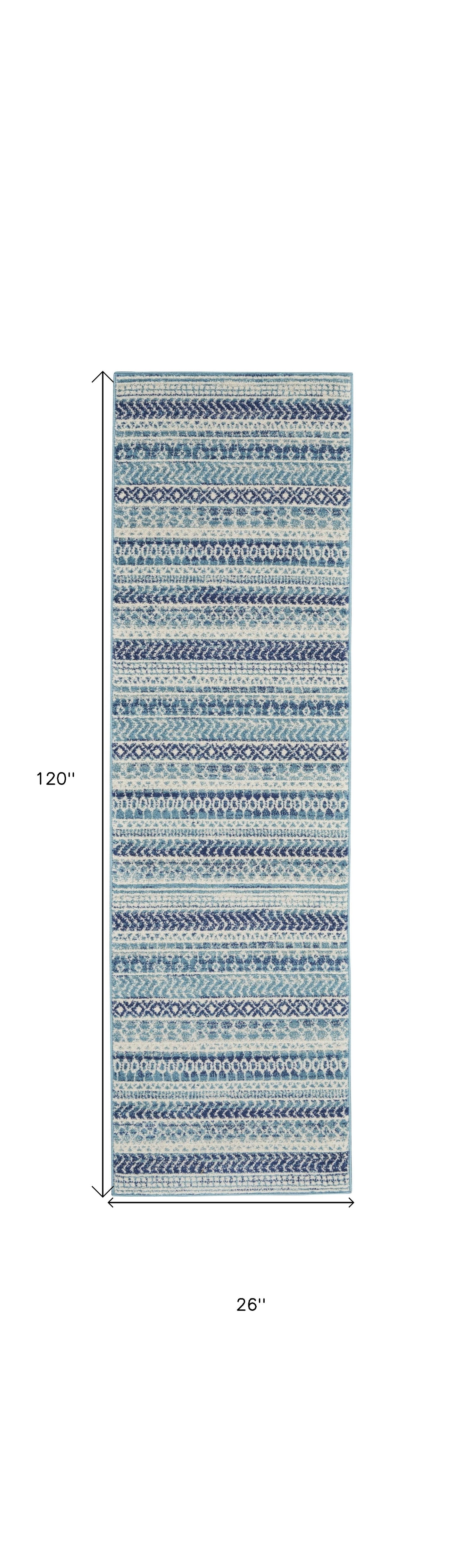 10' Navy Blue Floral Power Loom Runner Rug