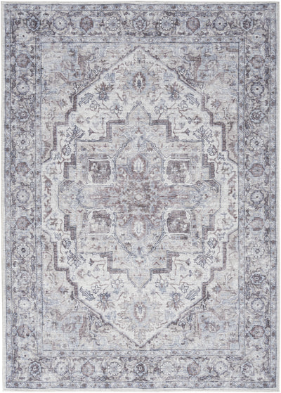 5' X 7' Blue And Pink Floral Power Loom Distressed Washable Area Rug