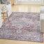 6' X 9' Blue And Pink Floral Power Loom Distressed Washable Area Rug