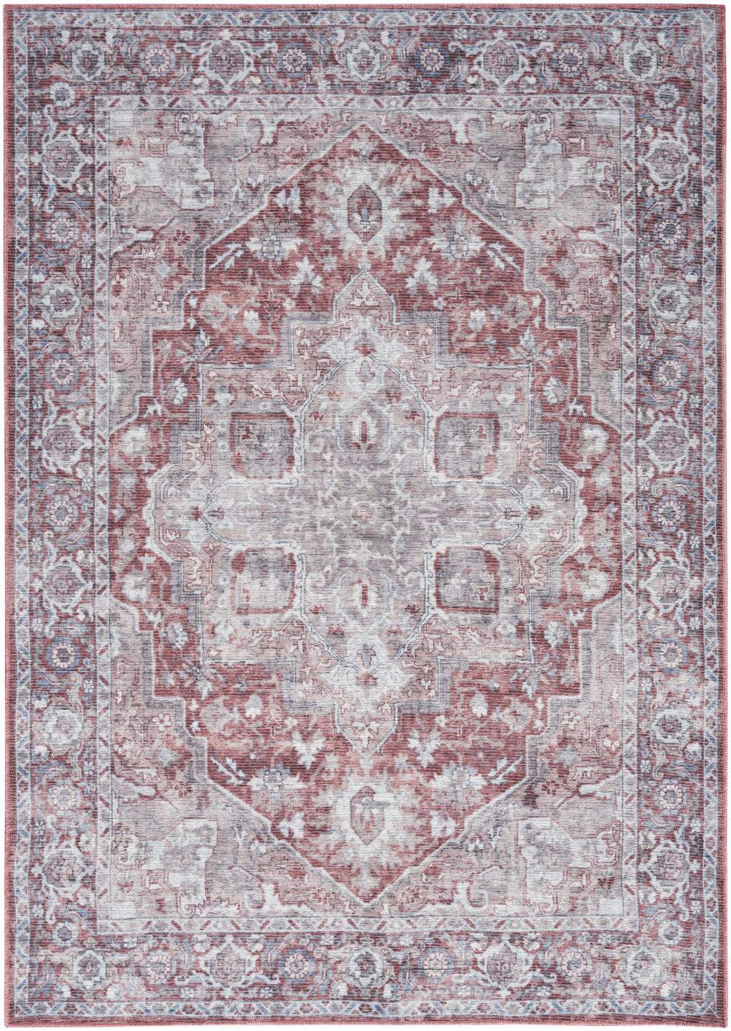 5' X 7' Blue And Pink Floral Power Loom Distressed Washable Area Rug