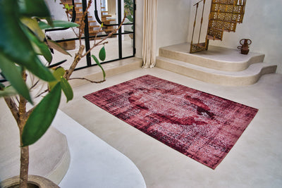 5' X 7' Red and White Oriental Non Skid Area Rug