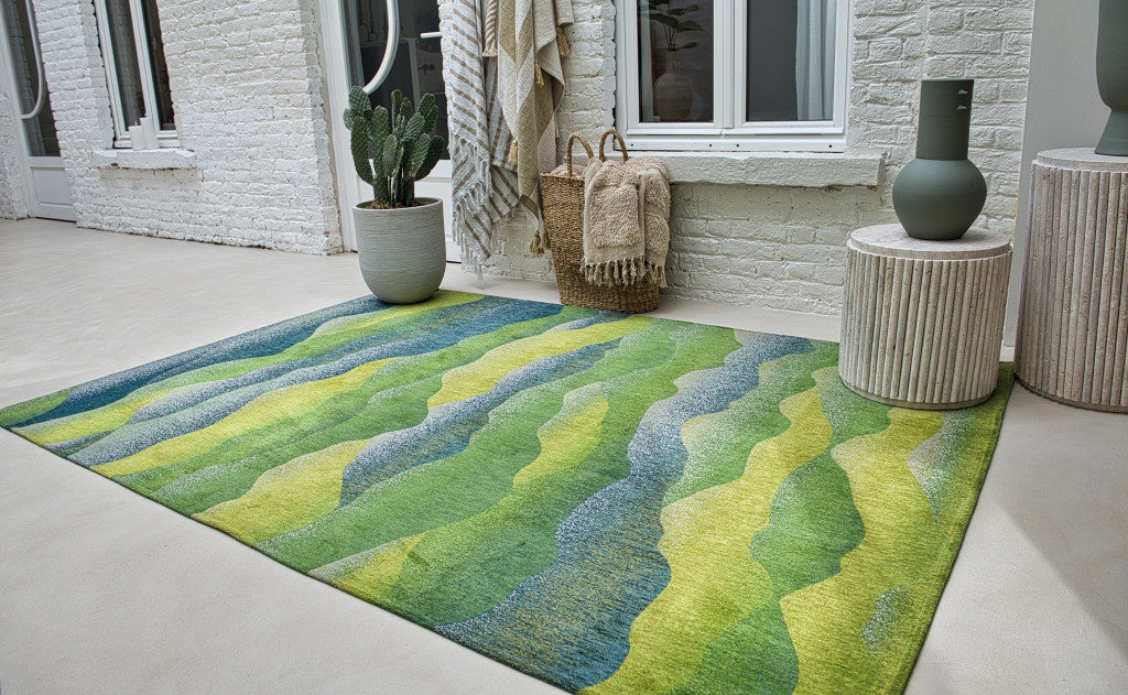 5' X 7' Green and Yellow Abstract Non Skid Area Rug