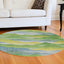 8' Green and Yellow Round Abstract Non Skid Area Rug