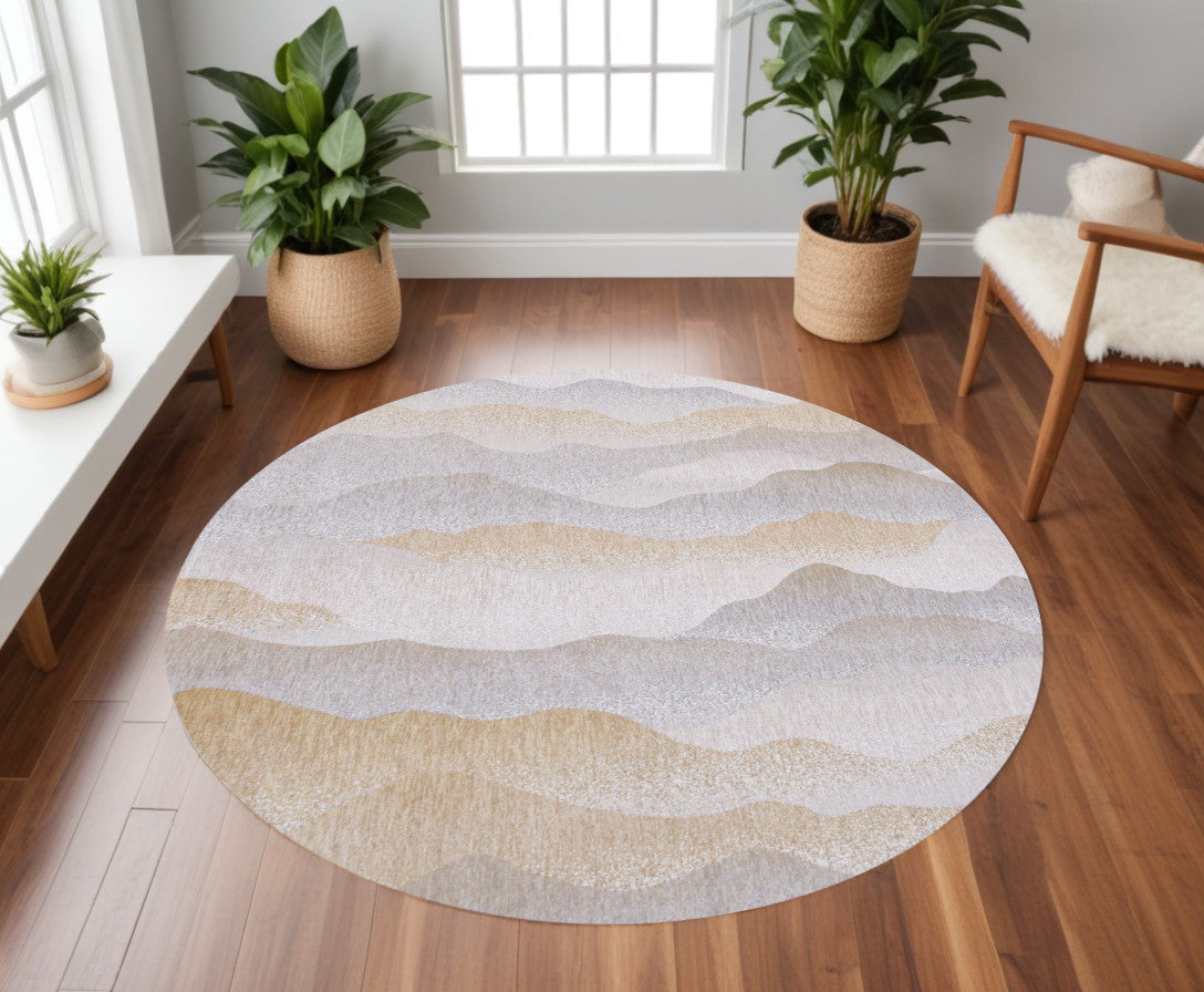 8' Gray and Brown Round Abstract Non Skid Area Rug