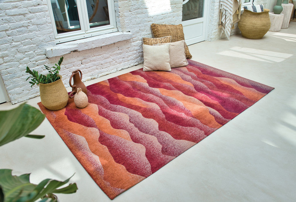 3' X 5' Red Orange Abstract Non Skid Area Rug