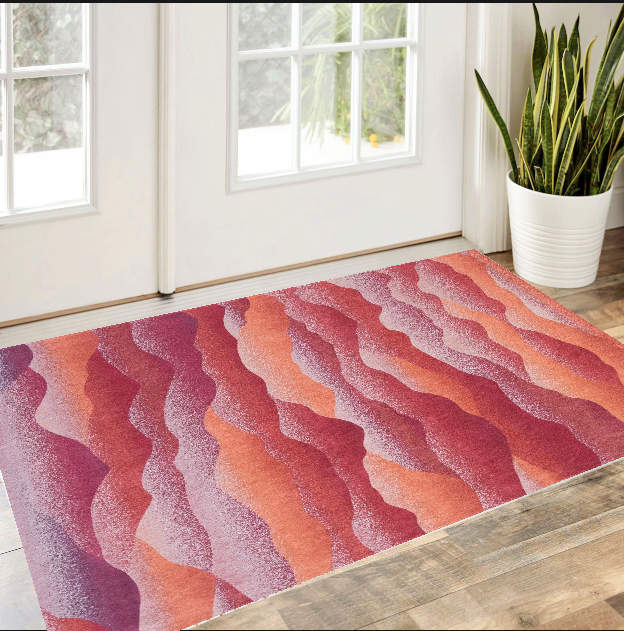 3' X 5' Red Orange Abstract Non Skid Area Rug