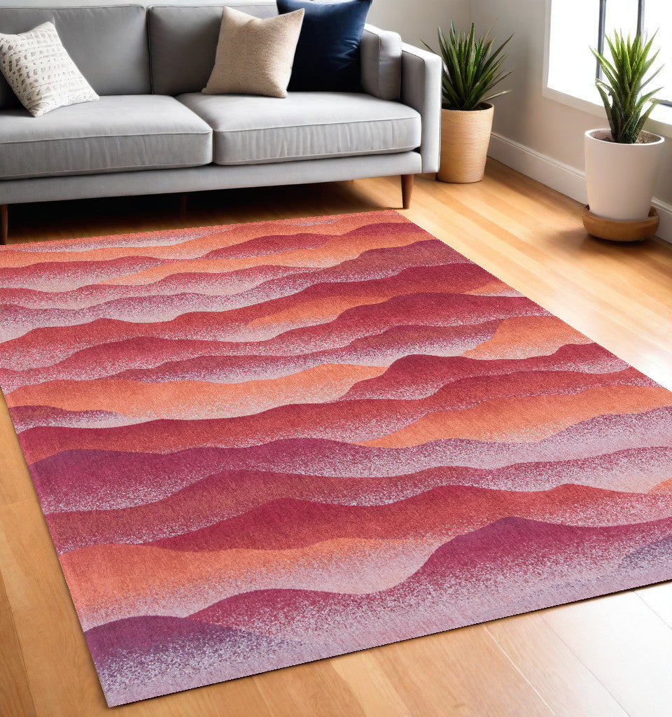 5' X 7' Red Orange Abstract Non Skid Area Rug