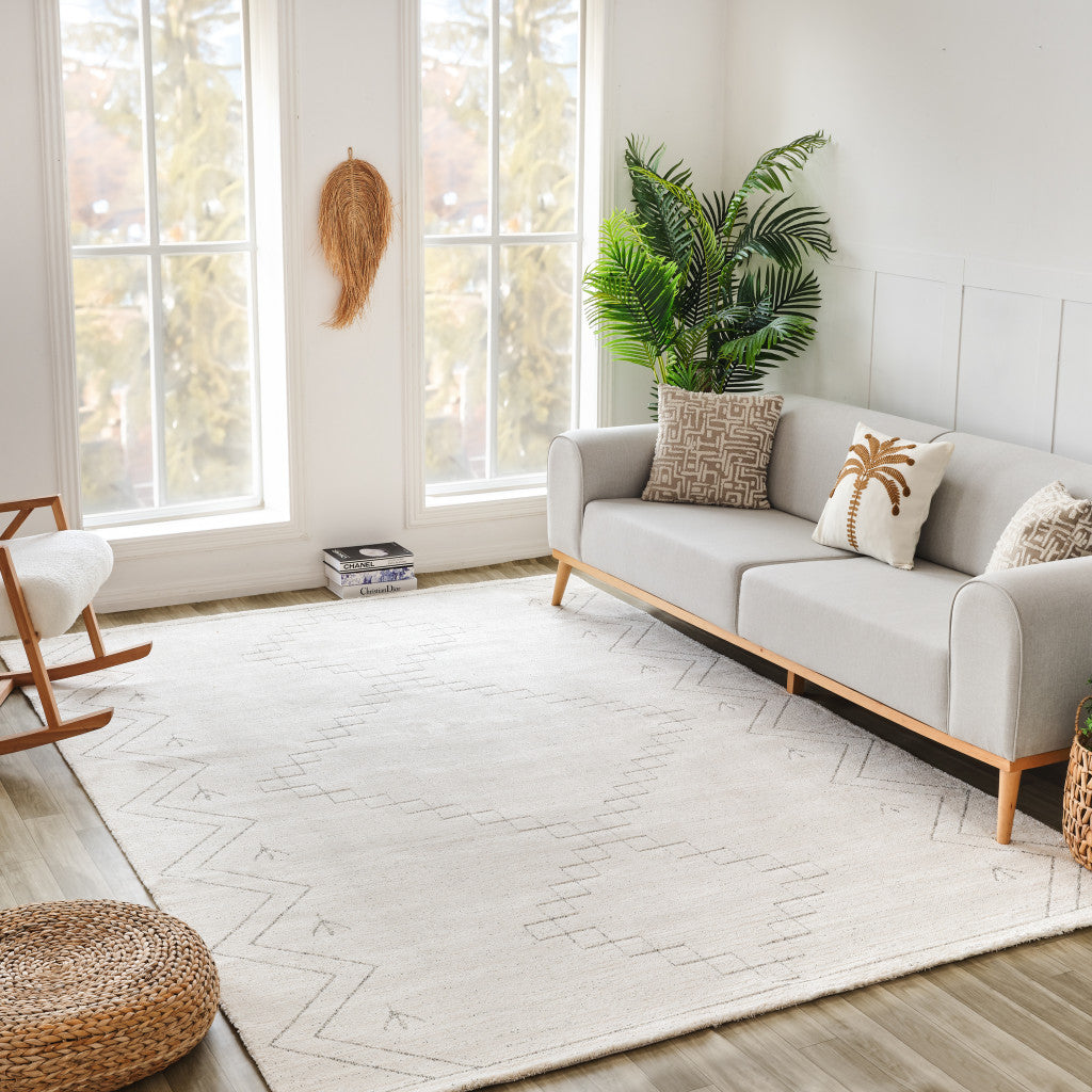 8' X 11' Cream and Beige Abstract Distressed Area Rug