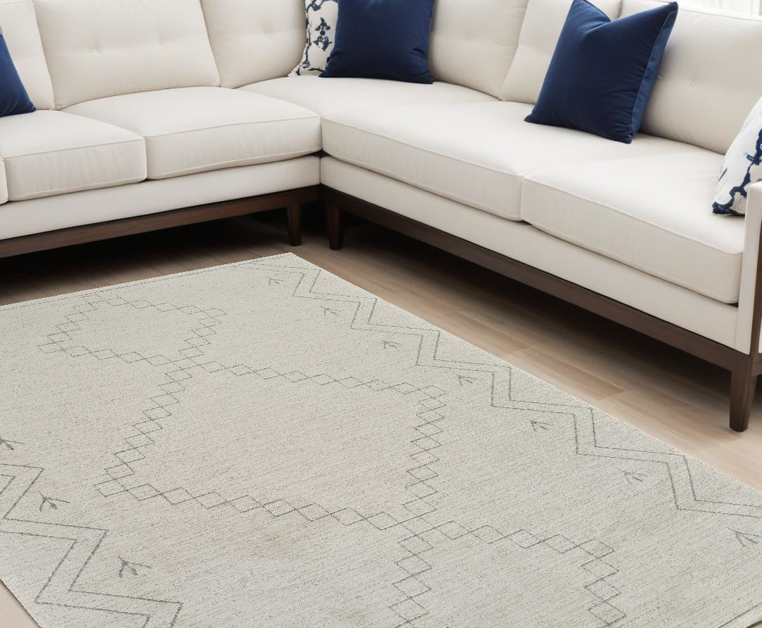 8' X 11' Cream and Beige Abstract Distressed Area Rug