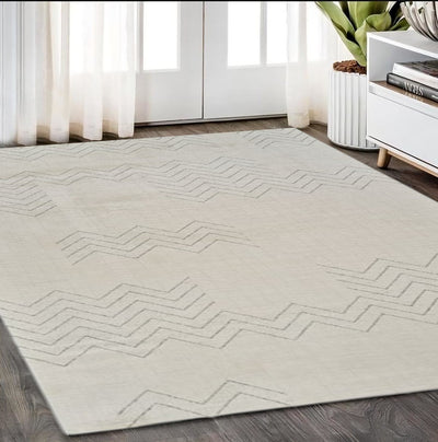 5' X 8' Cream and Beige Abstract Distressed Area Rug