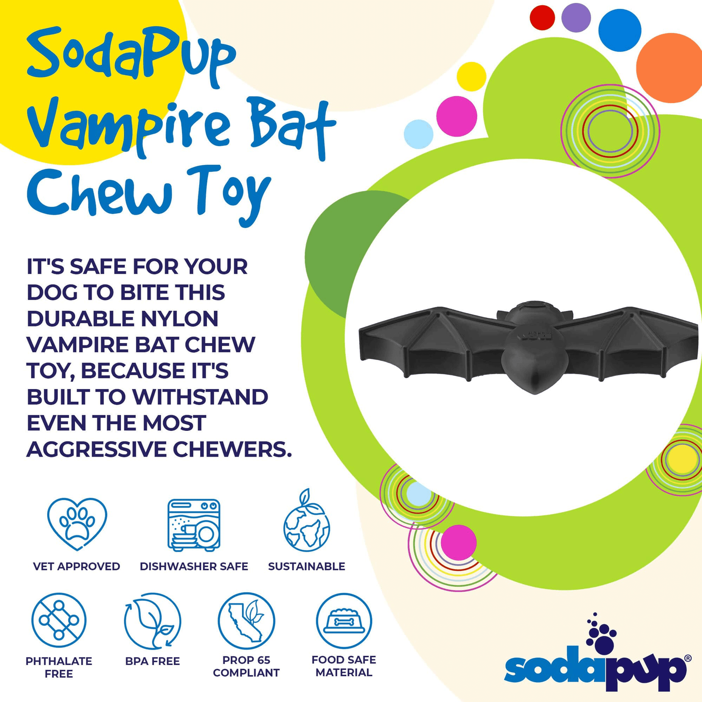 SodaPup Vampire Bat Ultra-Durable Chew Toy for Aggressive Chewers