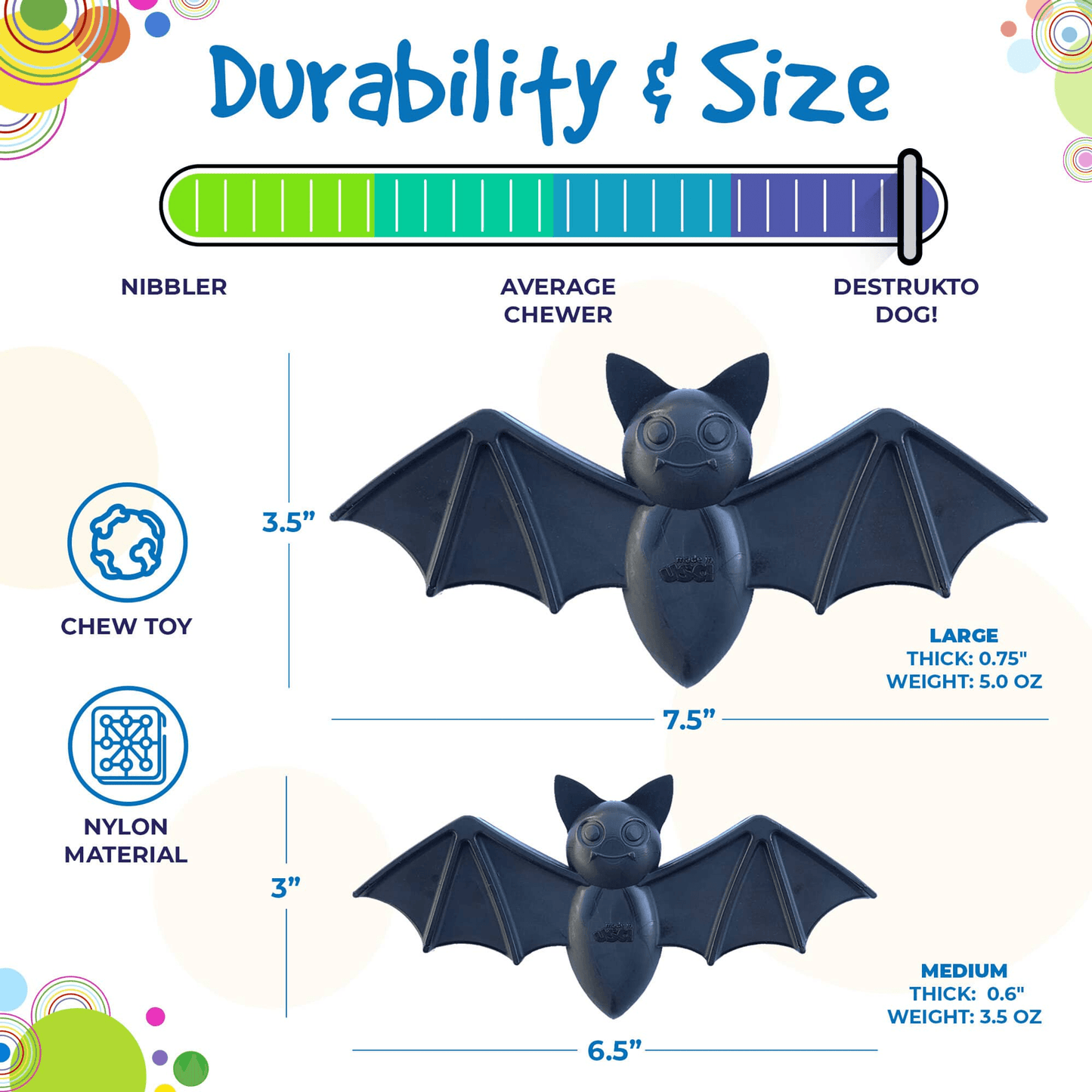 SodaPup Vampire Bat Ultra-Durable Chew Toy for Aggressive Chewers