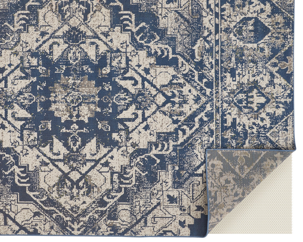 6' X 9' Gray Blue and Ivory Oriental Power Loom Area Rug