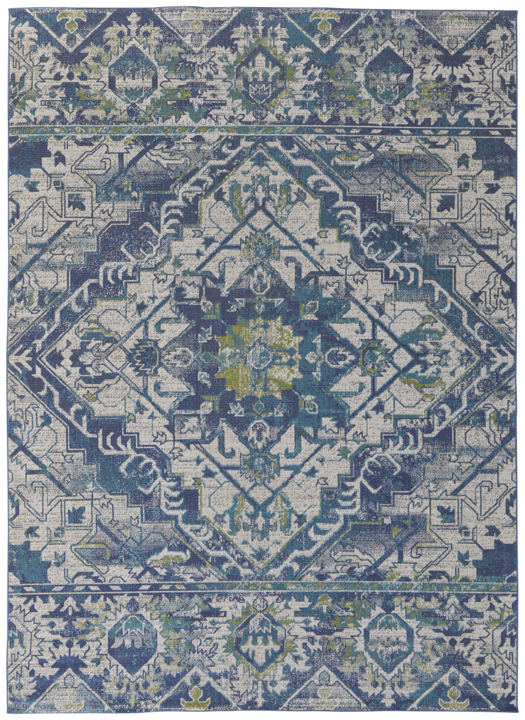 6' X 9' Gray Blue and Ivory Oriental Power Loom Area Rug