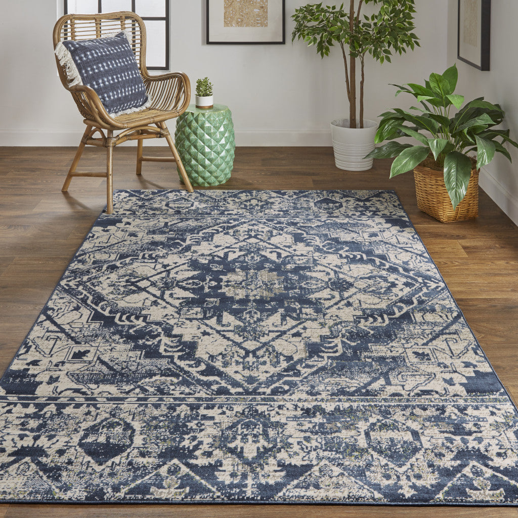 6' X 9' Gray Blue and Ivory Oriental Power Loom Area Rug