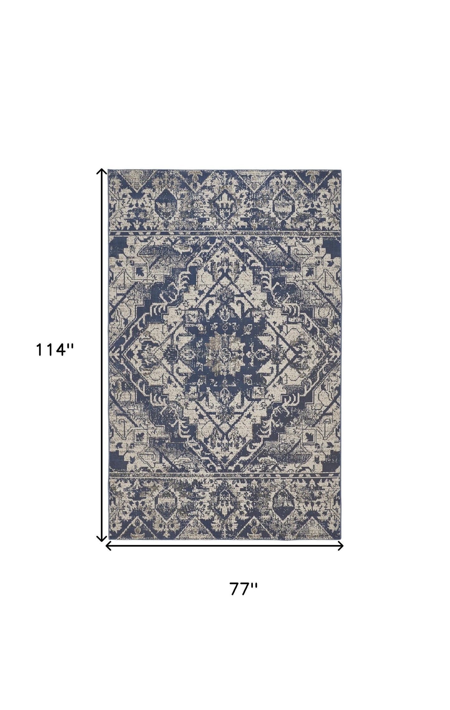 6' X 9' Gray Blue and Ivory Oriental Power Loom Area Rug