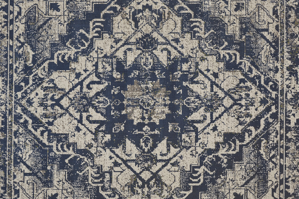 6' X 9' Gray Blue and Ivory Oriental Power Loom Area Rug