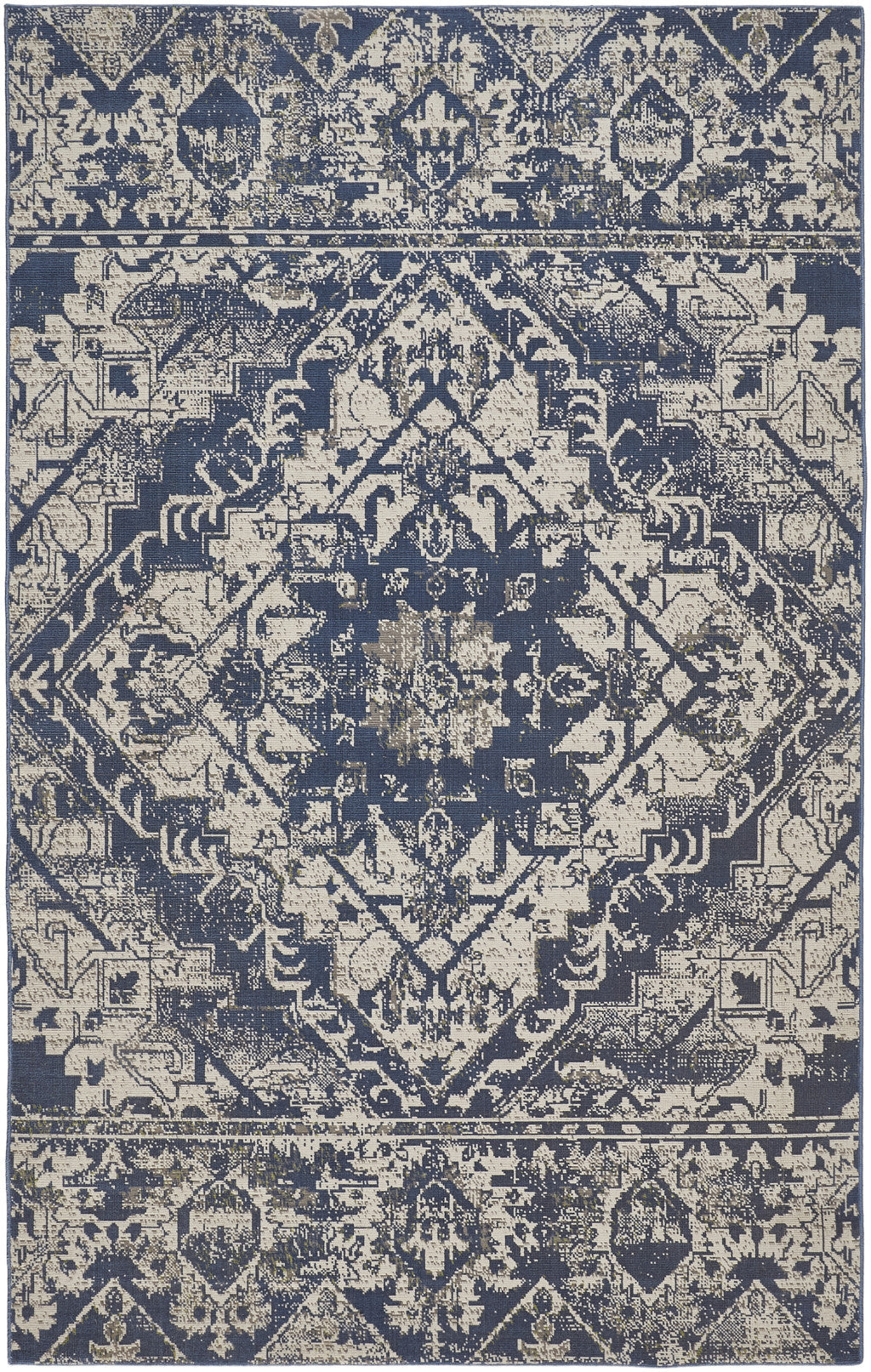 6' X 9' Gray Blue and Ivory Oriental Power Loom Area Rug