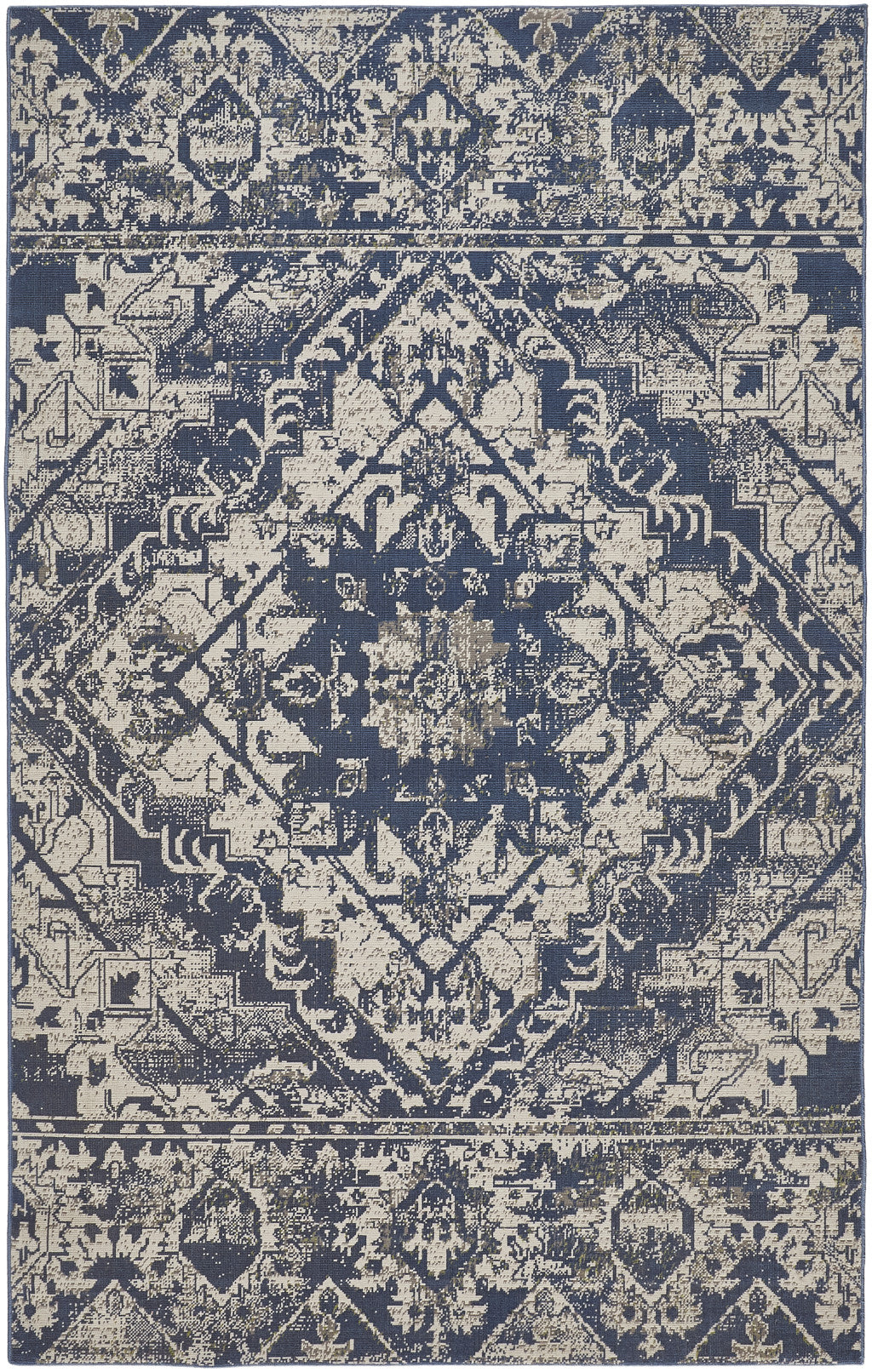 6' X 9' Gray Blue and Ivory Oriental Power Loom Area Rug