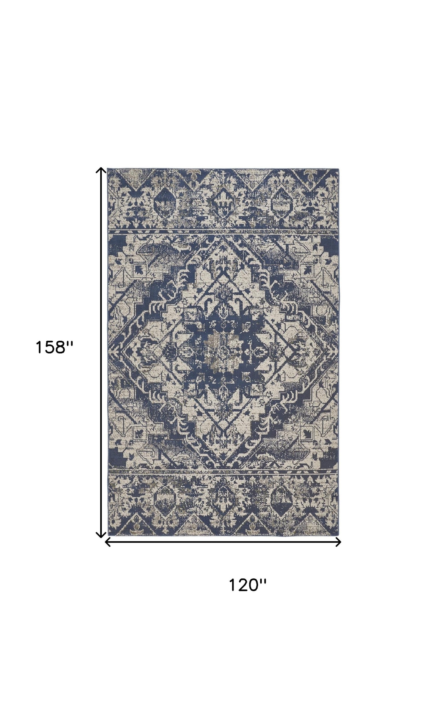 6' X 9' Gray Blue and Ivory Oriental Power Loom Area Rug