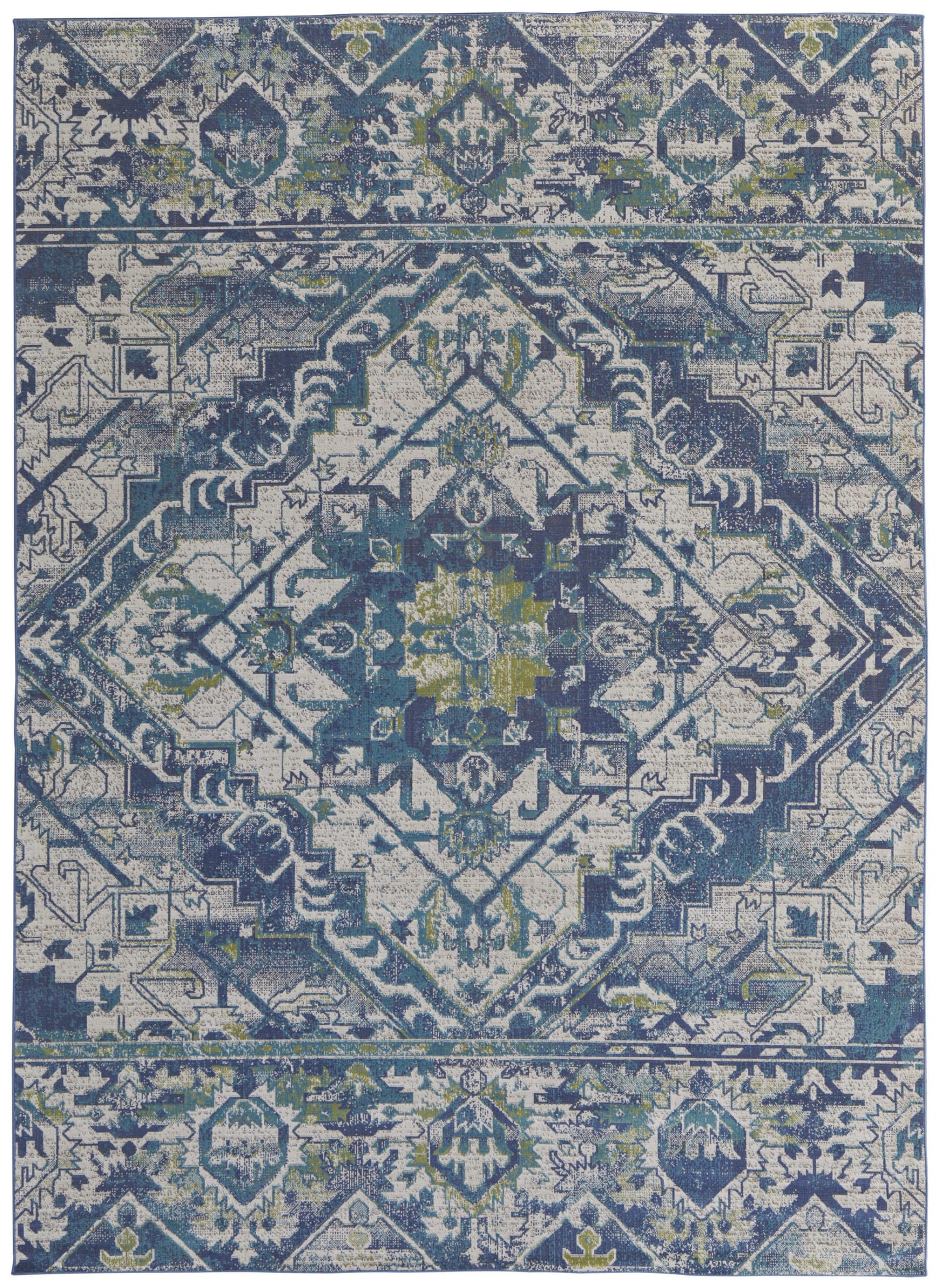 6' X 9' Gray Blue and Ivory Oriental Power Loom Area Rug