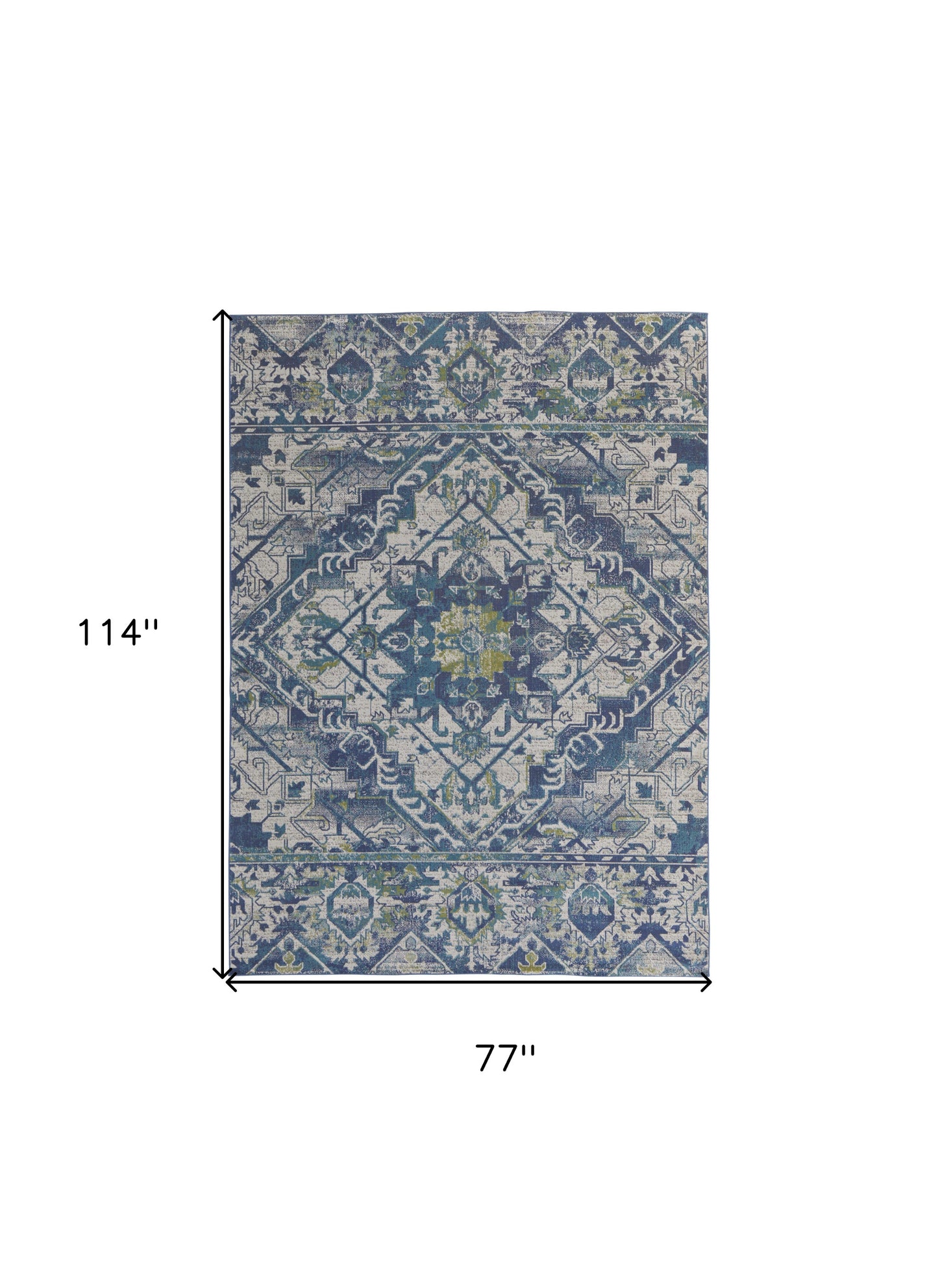 6' X 9' Gray Blue and Ivory Oriental Power Loom Area Rug