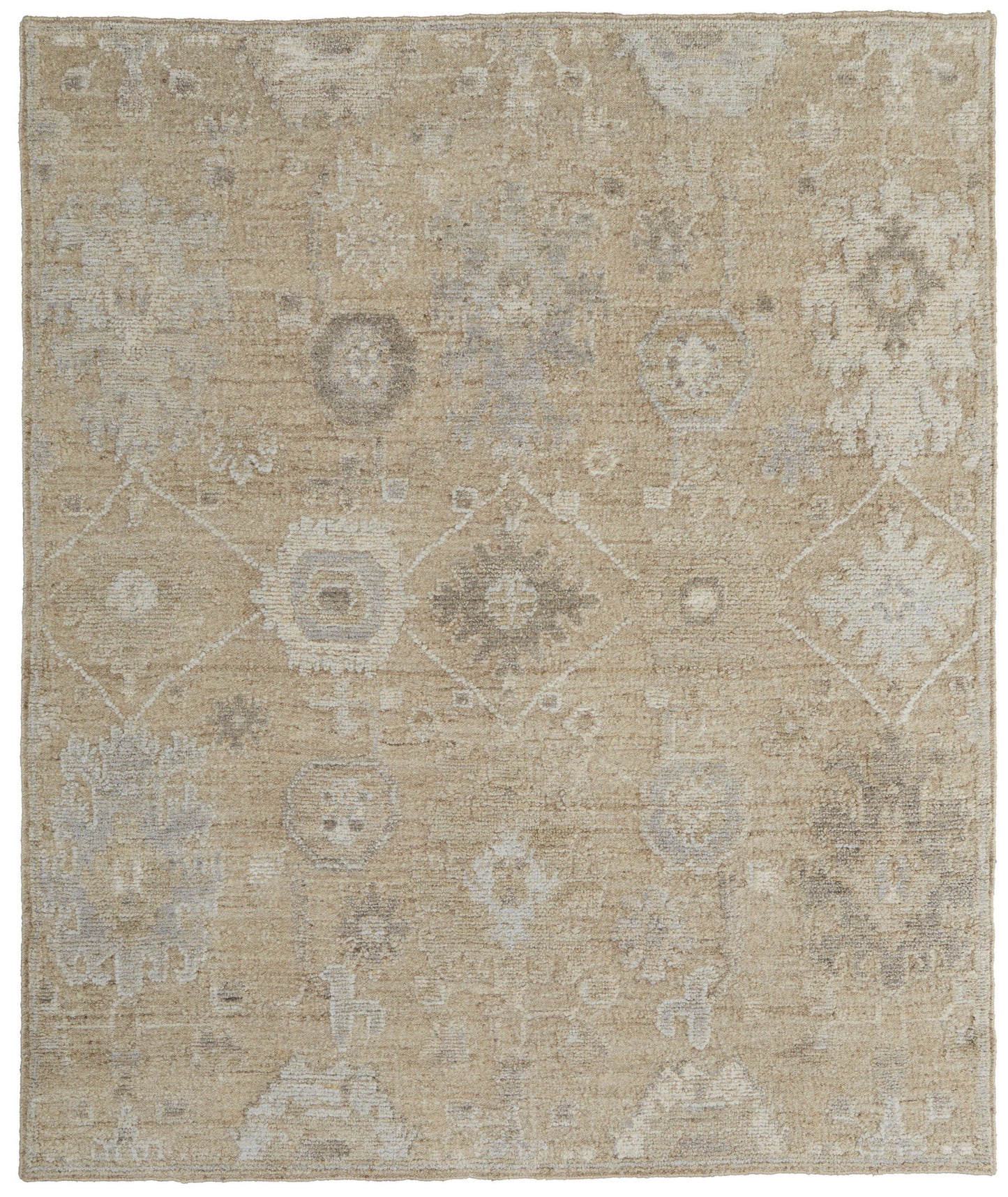 6' X 9' Tan and Ivory Wool Floral Hand Knotted Area Rug