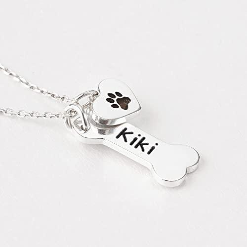 Personalized Sterling Silver Dog Mom Necklace with PawPrint & Bone Charms