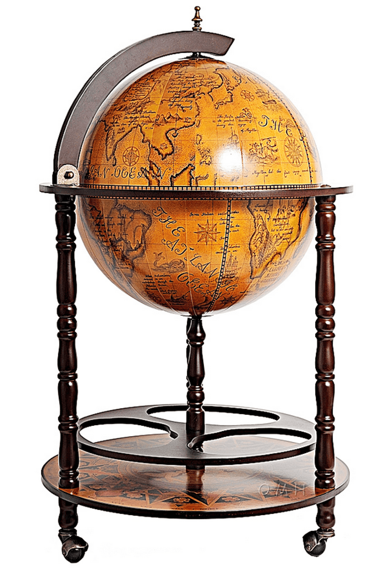 Nautical Globe Bar With Hidden Drink Cabinet And Mahogany Finish