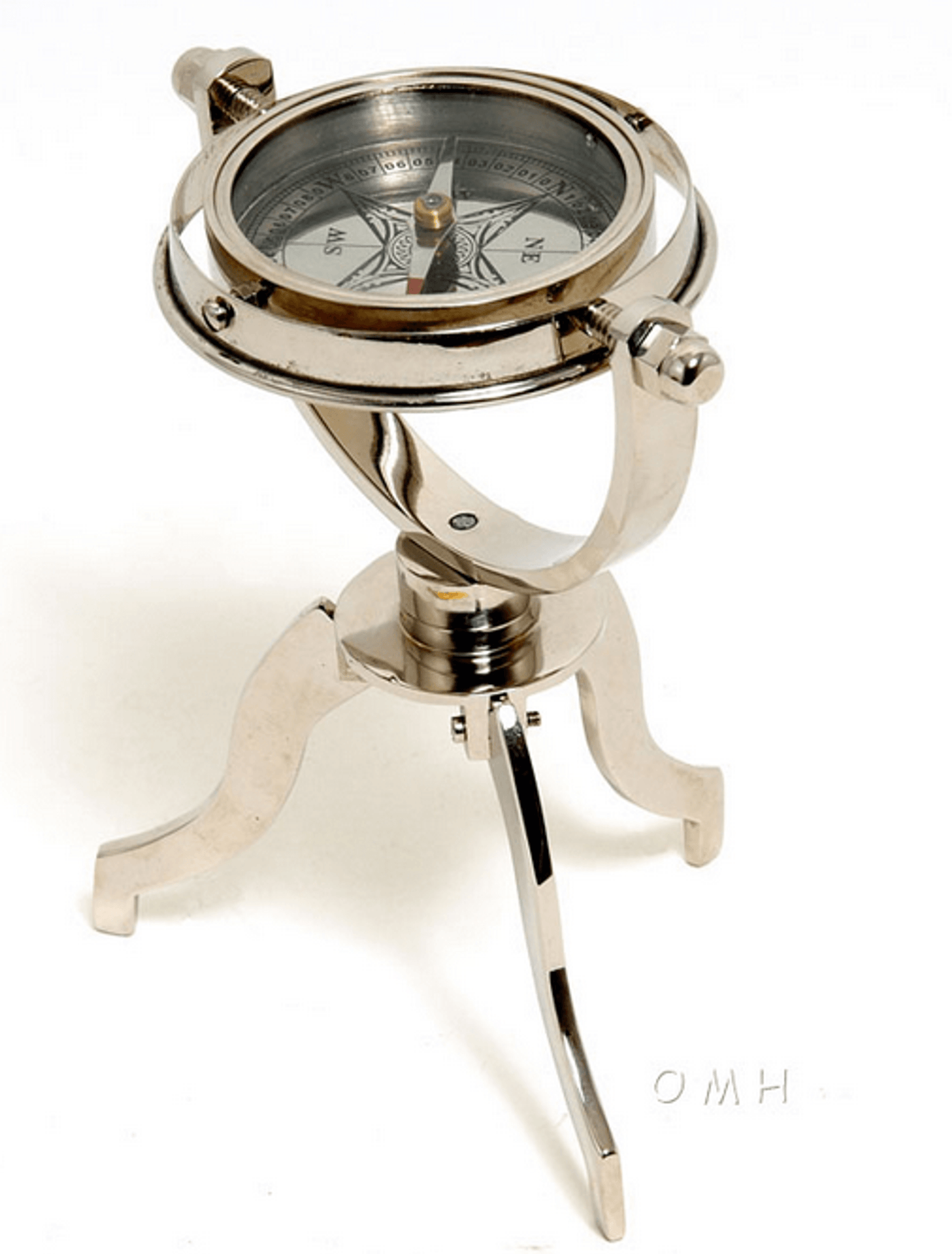 Elegant Brass Gimbaled Compass With Tri-Stand