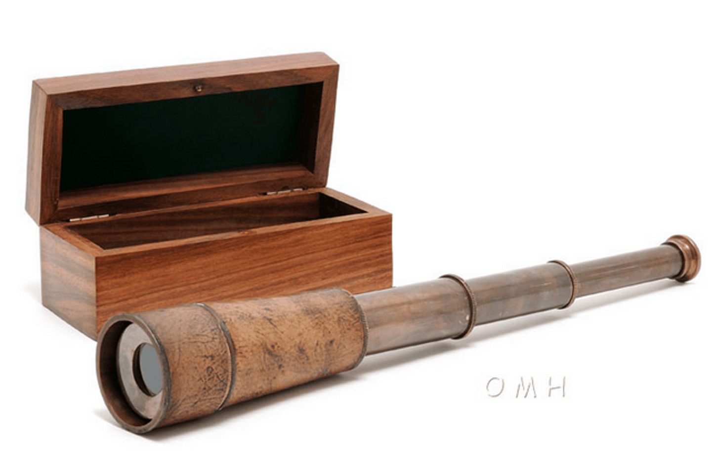 Antique Brass Handheld Telescope With Rosewood Gift Box