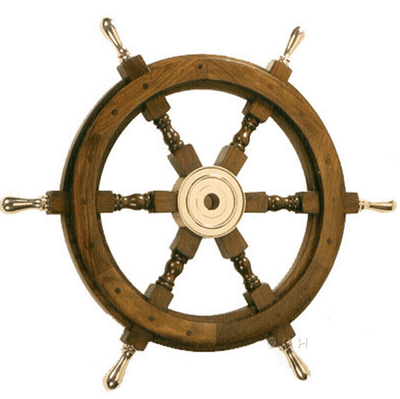 Exquisite 30-Inch Rosewood Ship Wheel With Brass Hub And Handles