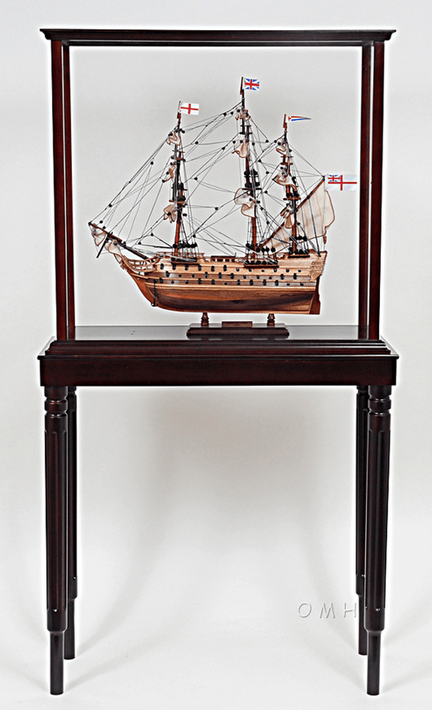 Mahogany Wooden Display Case For Small Tall Ship Models