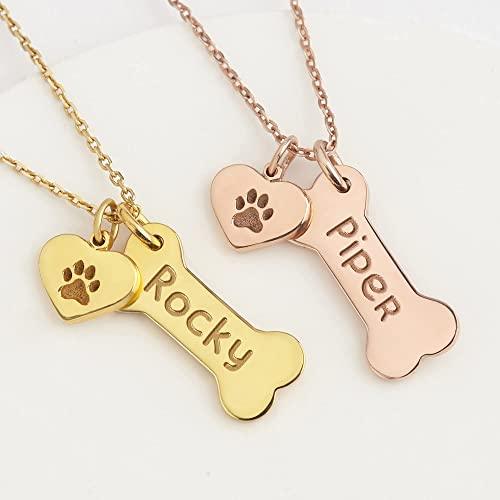 Personalized Sterling Silver Dog Mom Necklace with PawPrint & Bone Charms