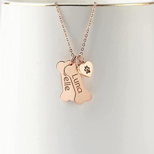 Personalized Sterling Silver Dog Mom Necklace with PawPrint & Bone Charms