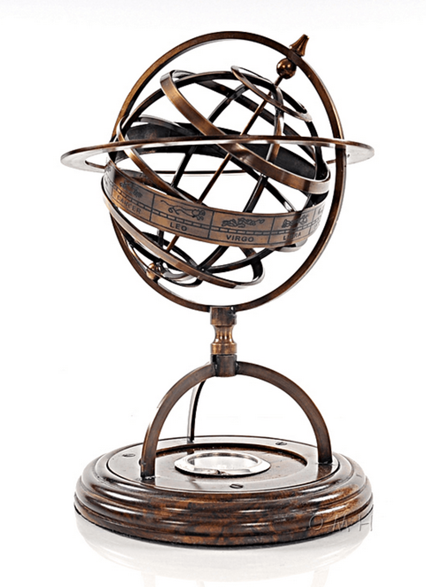 Brass Armillary Globe With Wooden Compass Base