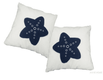 Anne Home Set Of 2 White Pillows With Blue Star Accents