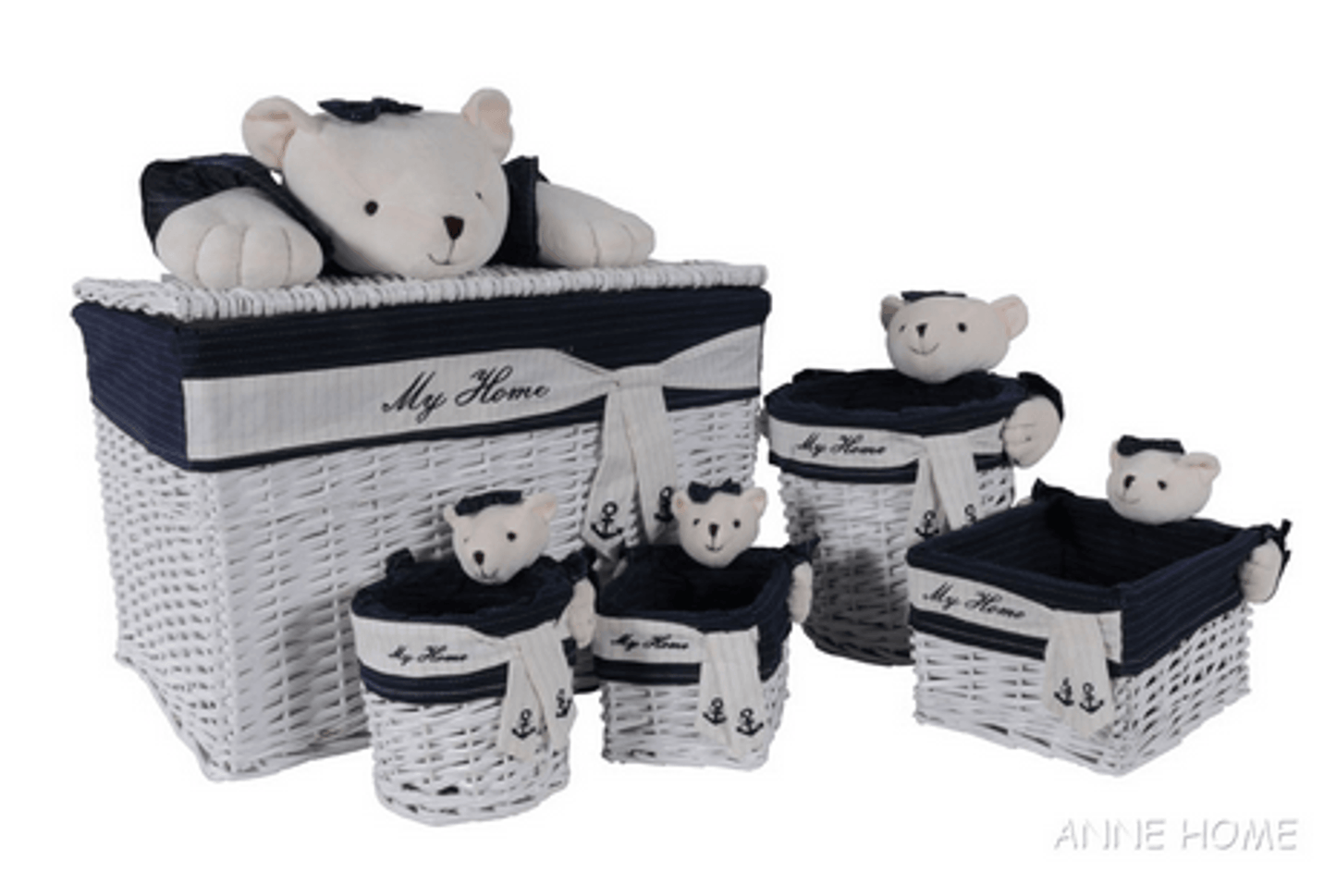 Anne Home Set Of 5 Rectangular Willow Storage Baskets With Bear Design