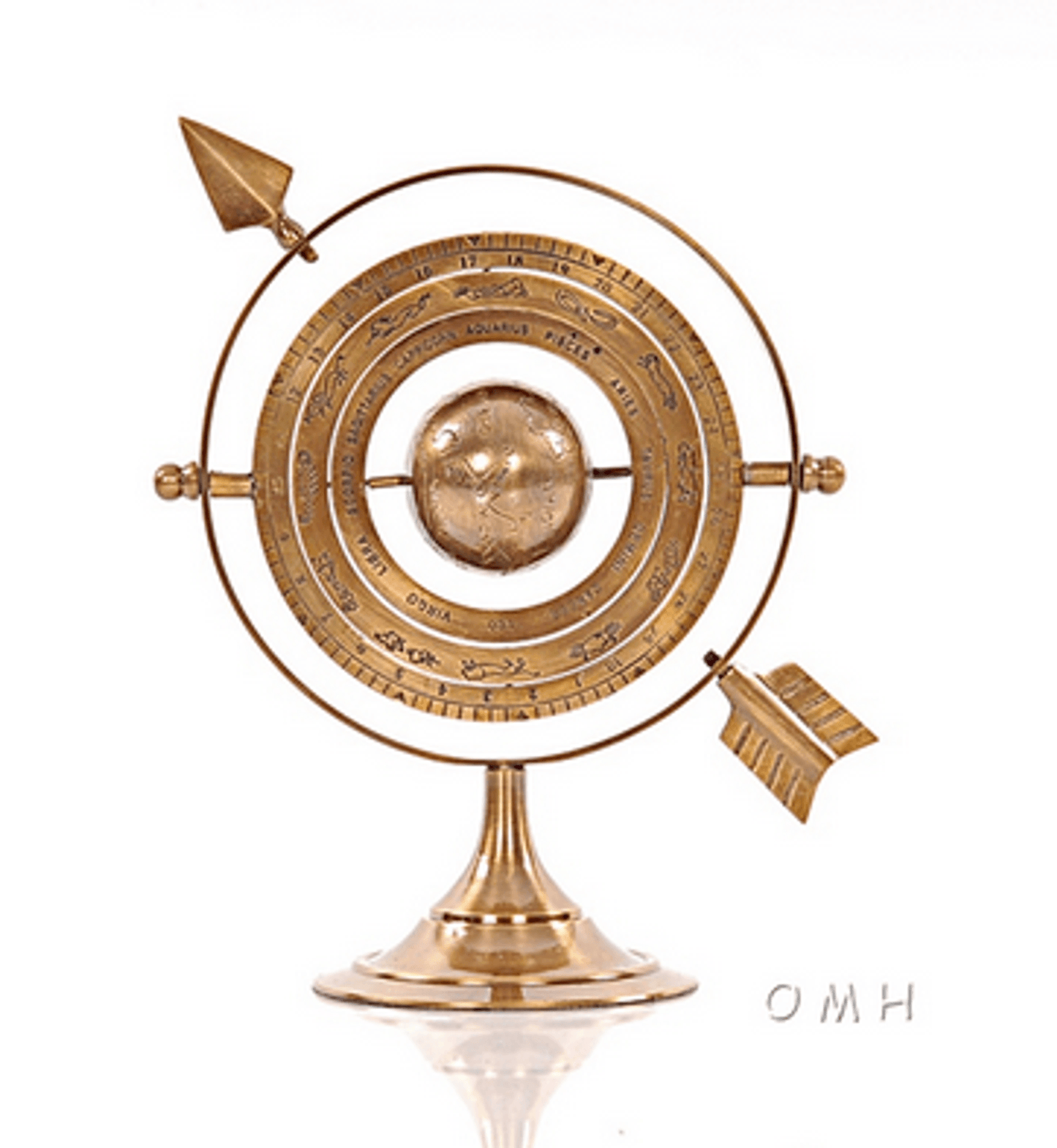 Brass Armillary Globe Décor With Zodiac Symbols - 8 Inches