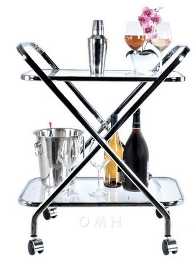 Anne Home X-Shaped Bar Cart With Tempered Glass And Chrome Frame