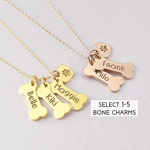 Personalized Sterling Silver Dog Mom Necklace with PawPrint & Bone Charms